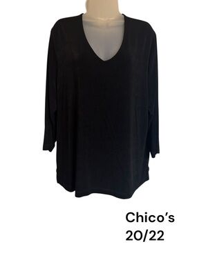 Chico's *TRAVEL COLLECTION EASY CARE* Black V-Neck TOP   PLUS:   20/22   #C
